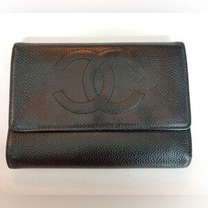 CHANEL Caviar Black Trifold Wallet